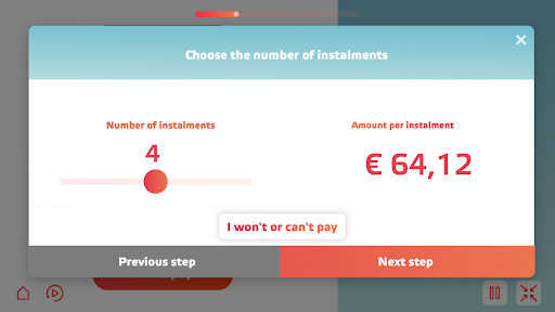 Page, where customers can choose the number of installments.